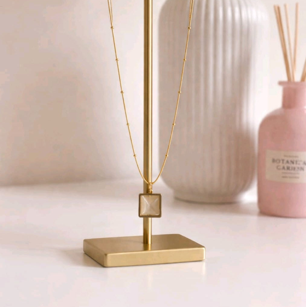 Anti-Tarnish SQ Golden Stone Chain